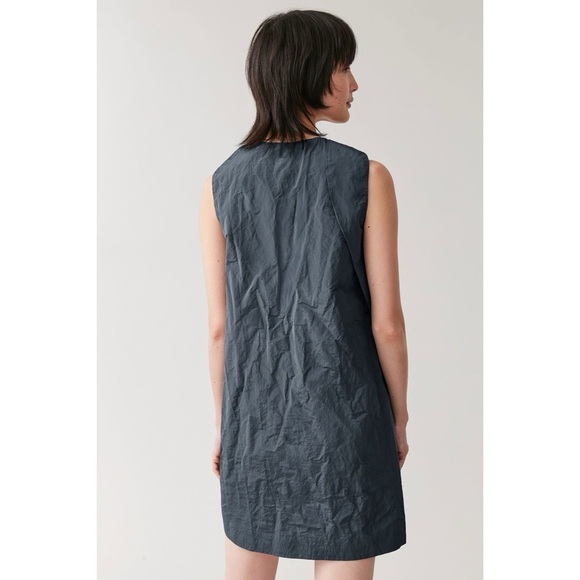 COS Steel Blue Crinkled-Texture Wrap Shirt Dress Size 14 - Picture 4 of 8